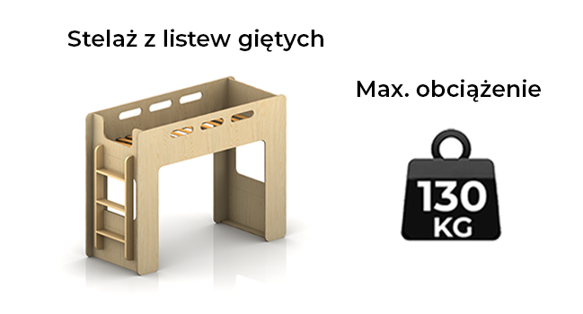 Stelaż łóżka z szufladą w stylu TIPI z drewnianych listew giętych o maksymalnym obciążeniu 230kg